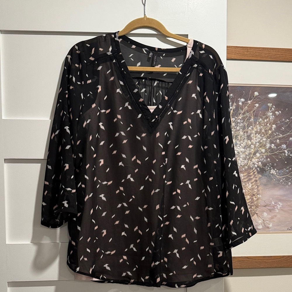 Maurices Black and Pink Patterned Blouse w/ pink tank top